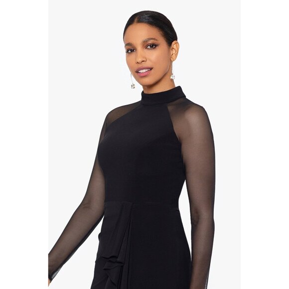 Betsy & Adam Illusion Mesh Long Sleeve Scuba Crepe Mermaid Gown “Natalie” Sz 12 - Picture 9 of 13